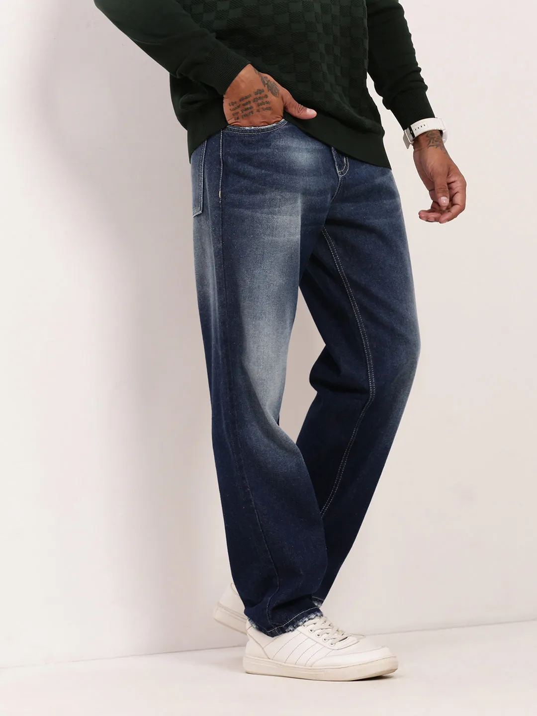 Must Have Wear Autumn Days Parent Style Men's Blue Solid Straight Fit Jeans