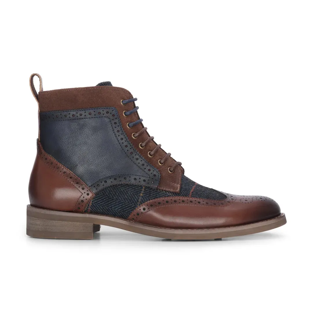 Full Grain Boots Leather Lace Up Tweed Detailing Oxford Dress Shoes