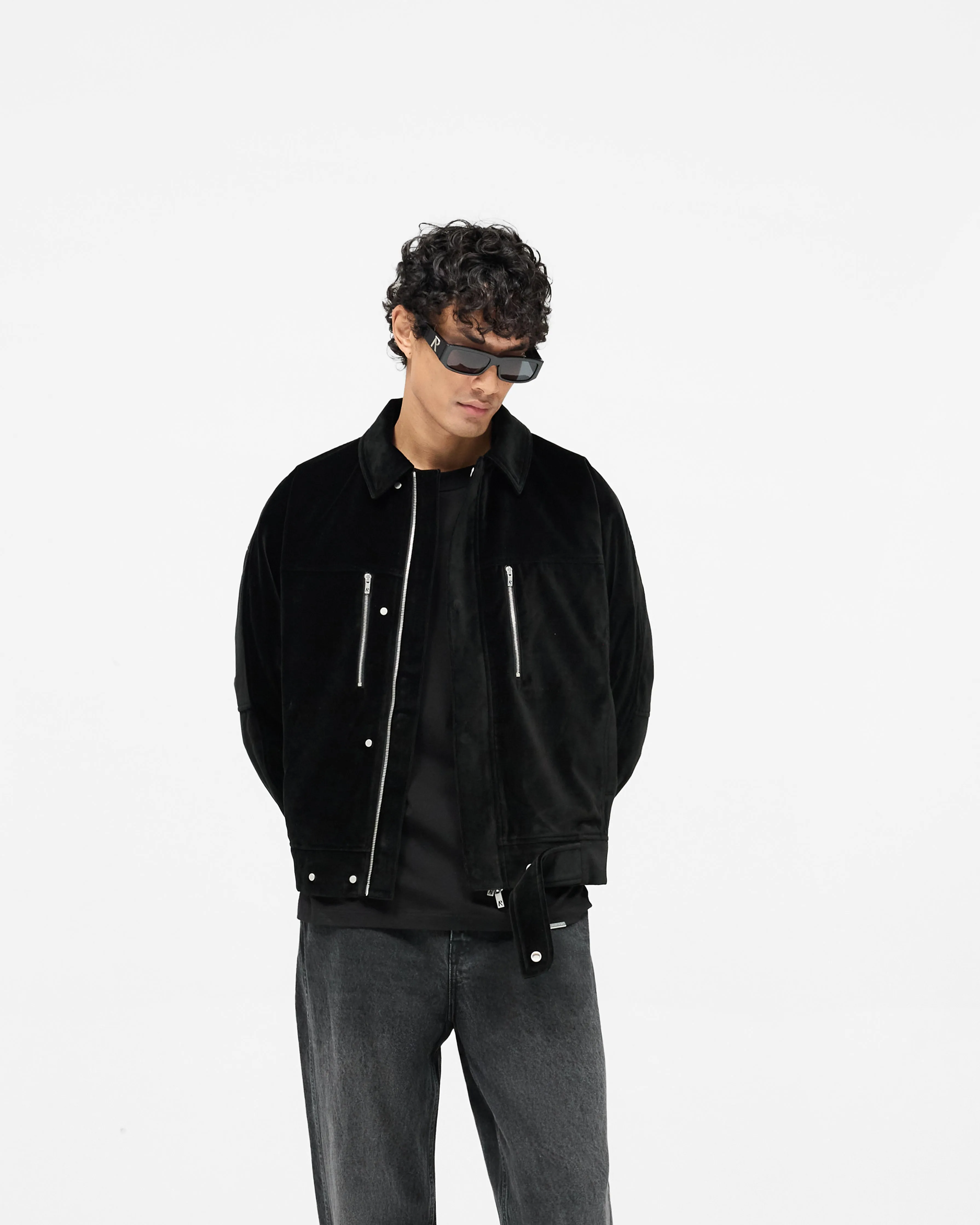 Organic Cotton Blend Button Fastenings Bordeaux Brushed Jacket - Black