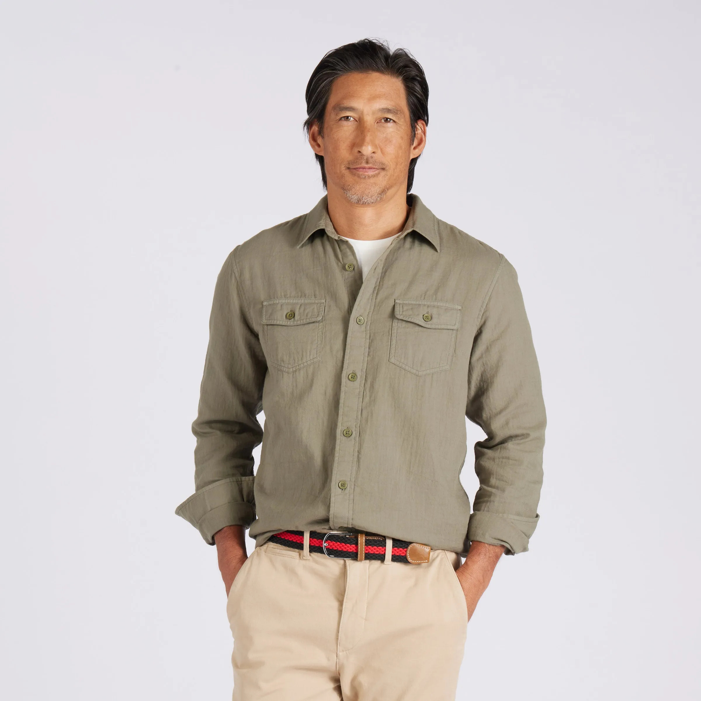 LayeringFriendly Brando Lightweight Double Cloth Shirt - Military Olive