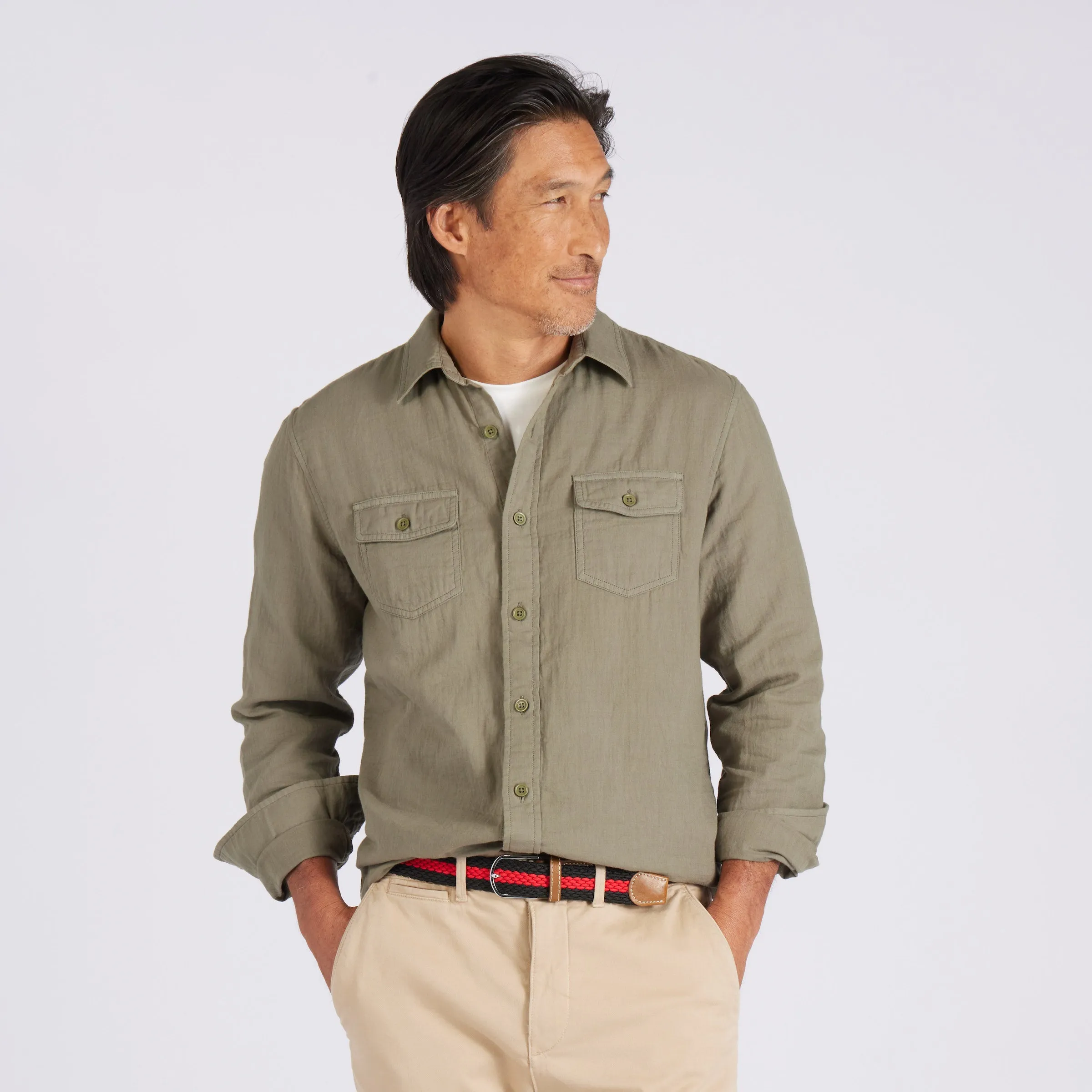 Brando Lightweight Double Cloth Shirt - Military Olive EcoFriendly Dye