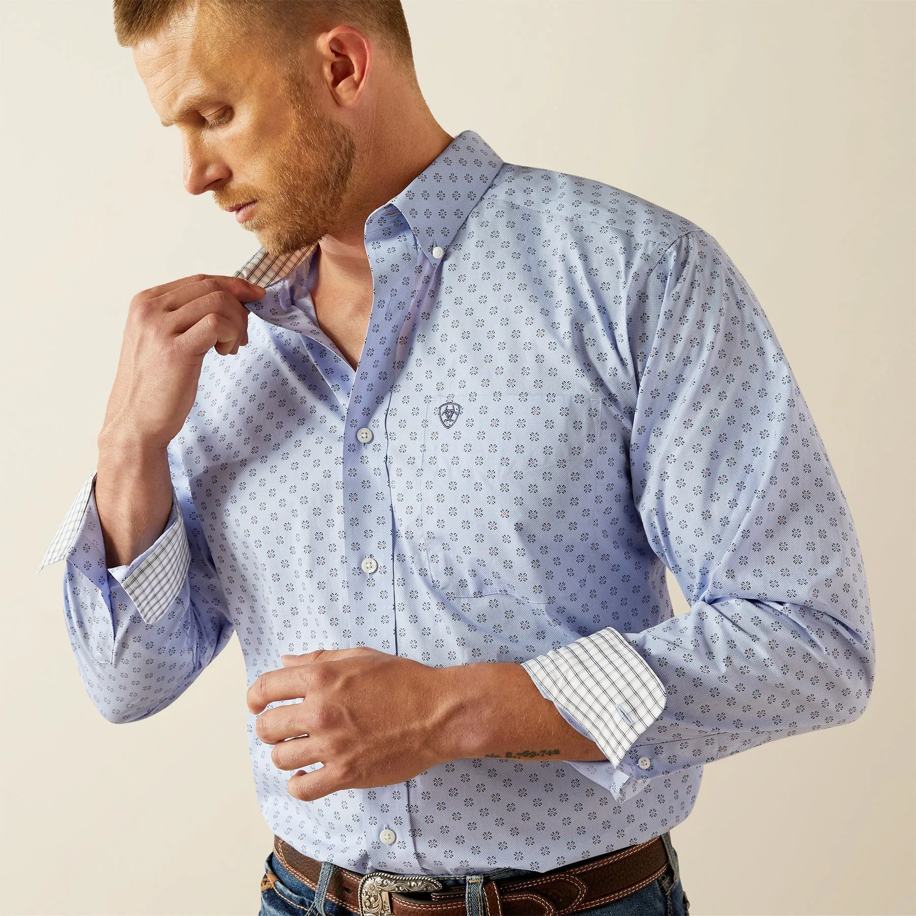 Seasonal Layering Ariat Men's L/S Wrinkle Free Otello Classic Fit Western Button Down Shirt in Periwinkle