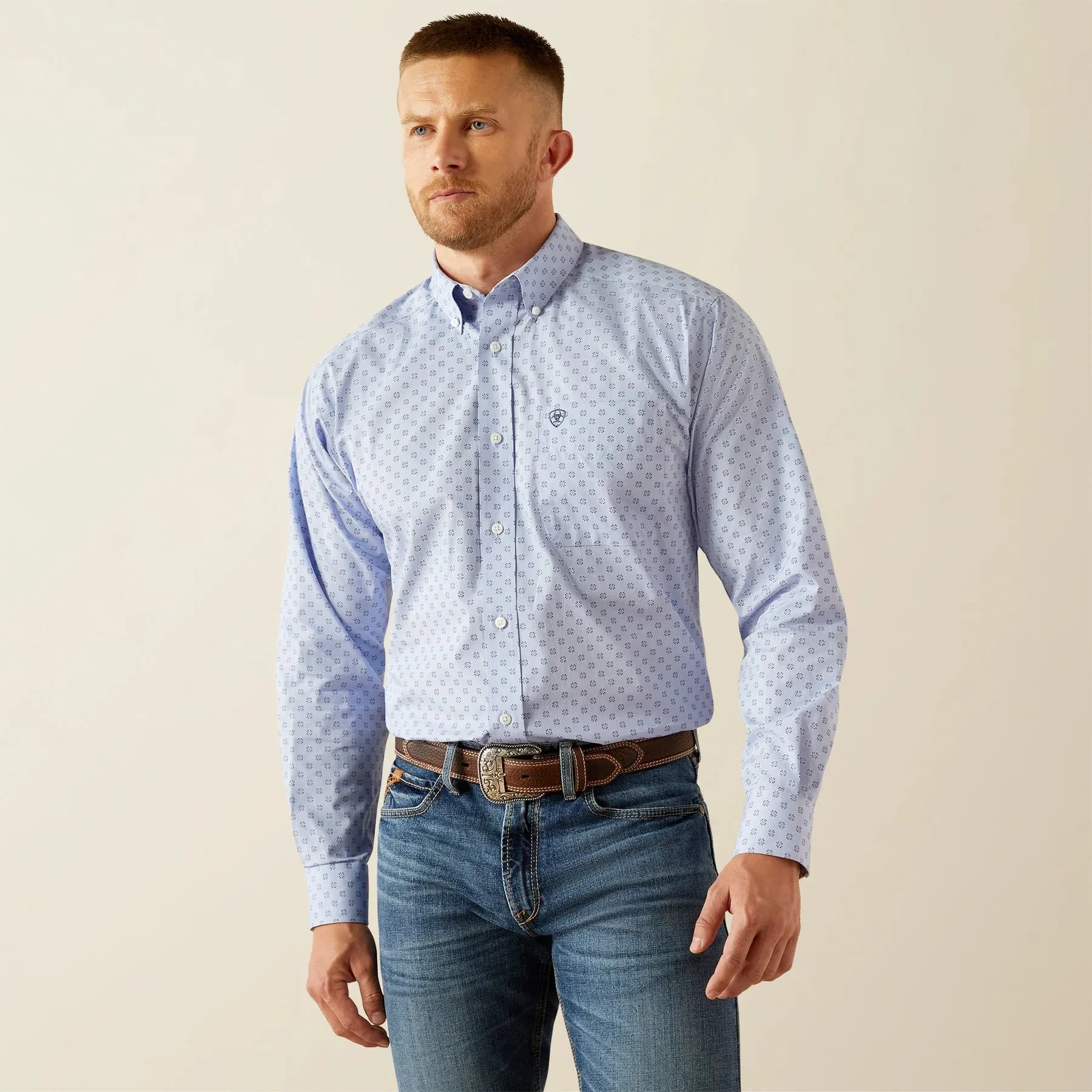 Ariat Men's L/S Wrinkle Free Otello Classic Fit Western Button Down Shirt in Periwinkle Minimal Design Oversized Silhouette