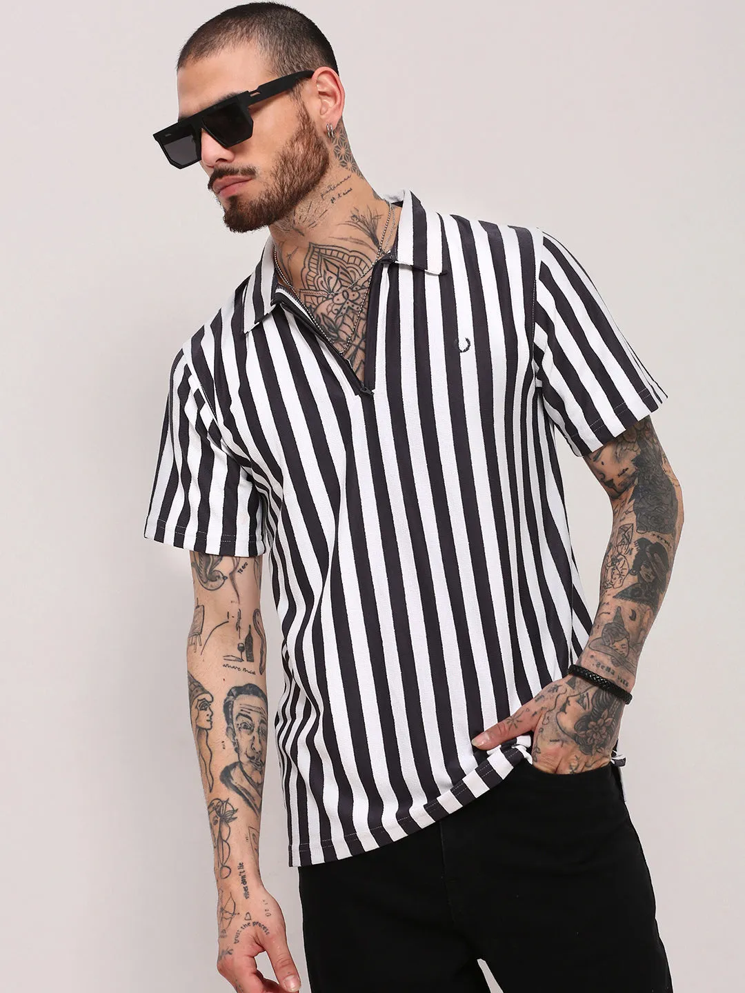 Timeless Dress Men's Grey Striped T-Shirt