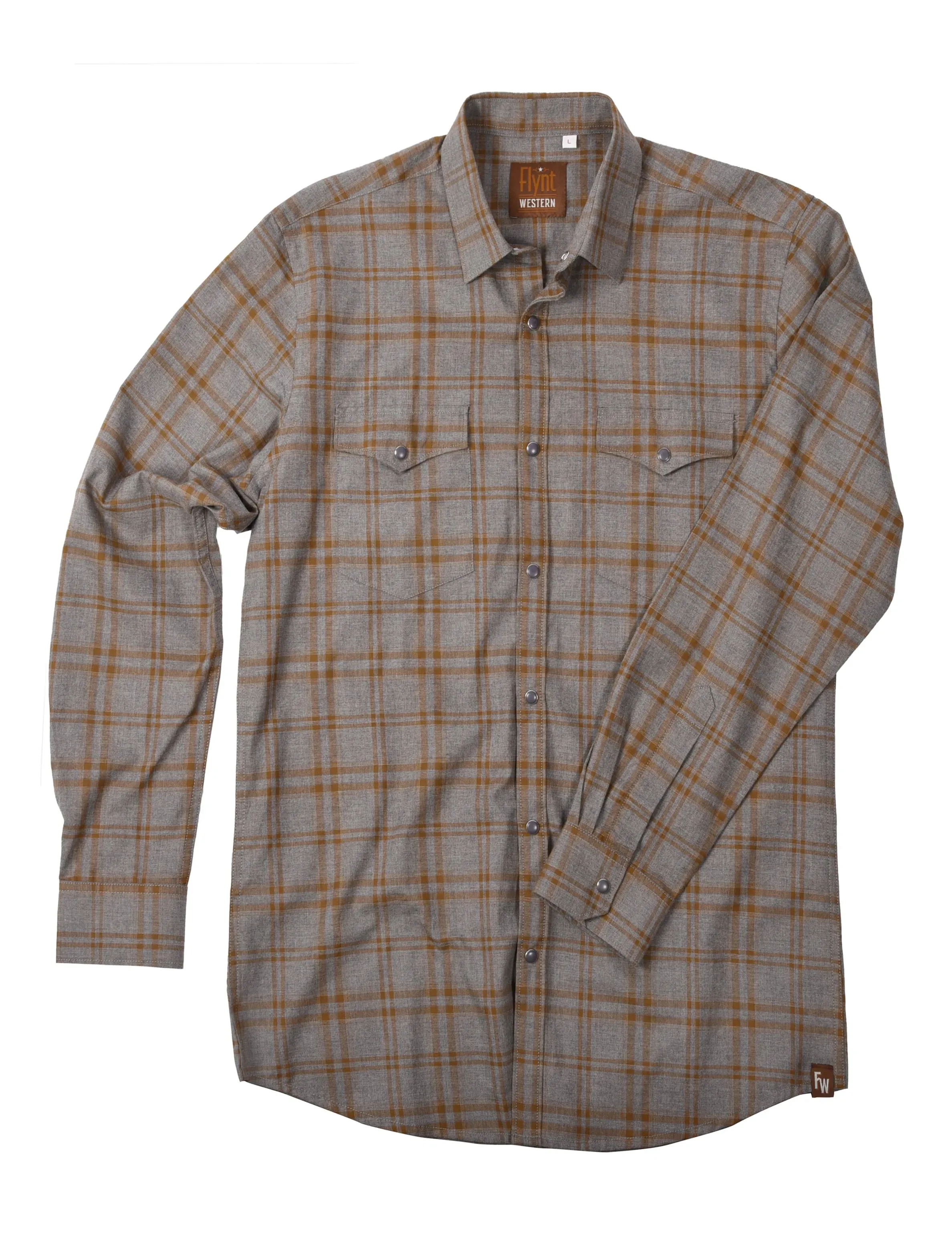 Flynt Western Men's Amistad Western Pearl Snap Shirt in Gray Plaid Fit Comfort