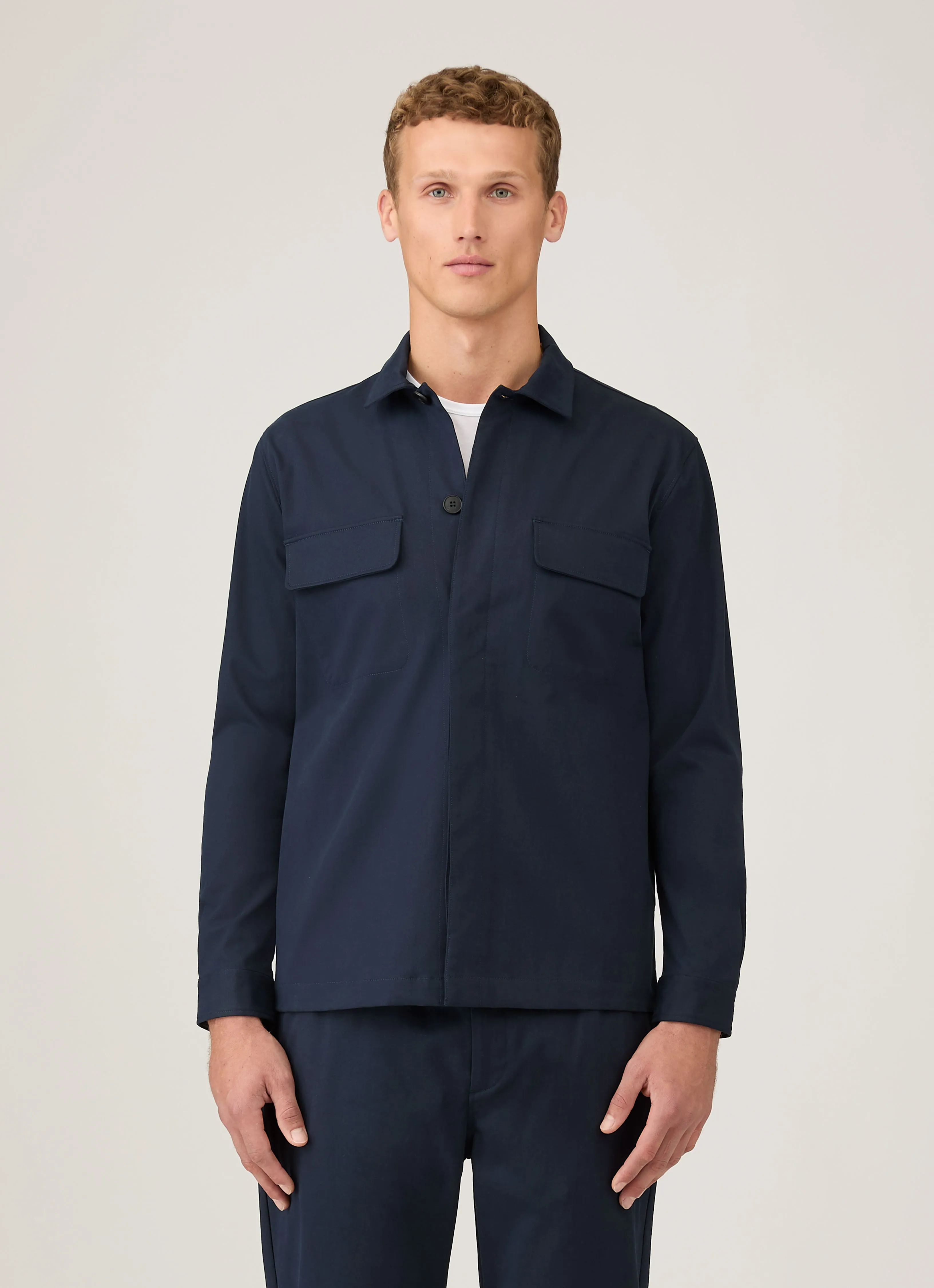 Men's Cotton Cashmere Overshirt in Navy Simple and Light Easy Wear Look