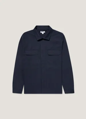 Men's Cotton Cashmere Overshirt in Navy Buttery Soft Fabric Denim combination