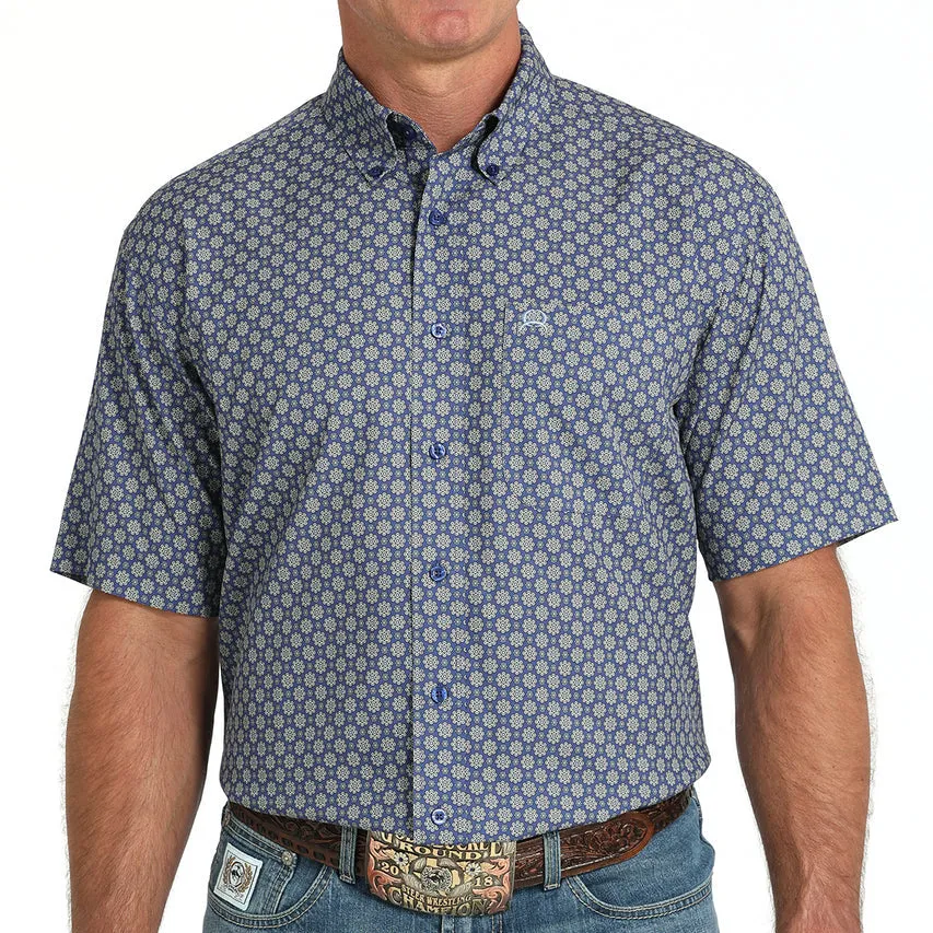 Cinch Men's S/S Arenaflex Floral Geometric Western Button Down Shirt in Royal Blue Wrinkle Resistant