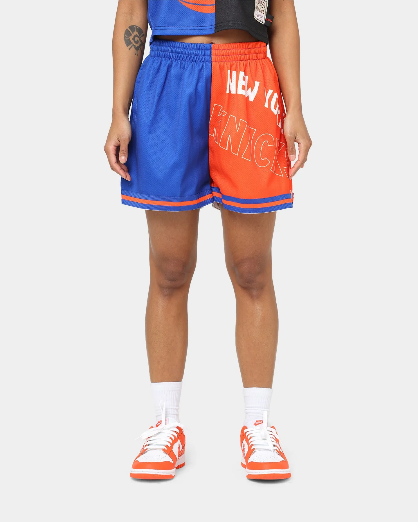 Mitchell & Ness Women's New York Knicks Big Face 5.0 Shorts Blue Temperature Regulating Blend DoubleStitchedSeams