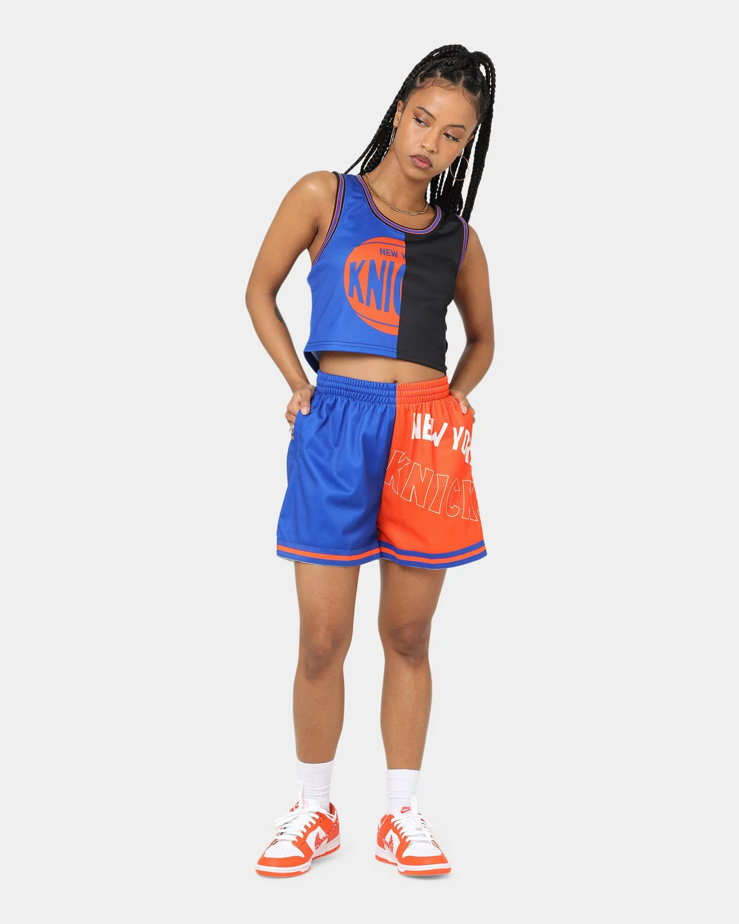 Mitchell & Ness Women's New York Knicks Big Face 5.0 Shorts Blue Airflow Design