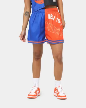 Mitchell & Ness Women's New York Knicks Big Face 5.0 Shorts Blue Microfiber Blend Fabric Concert wear
