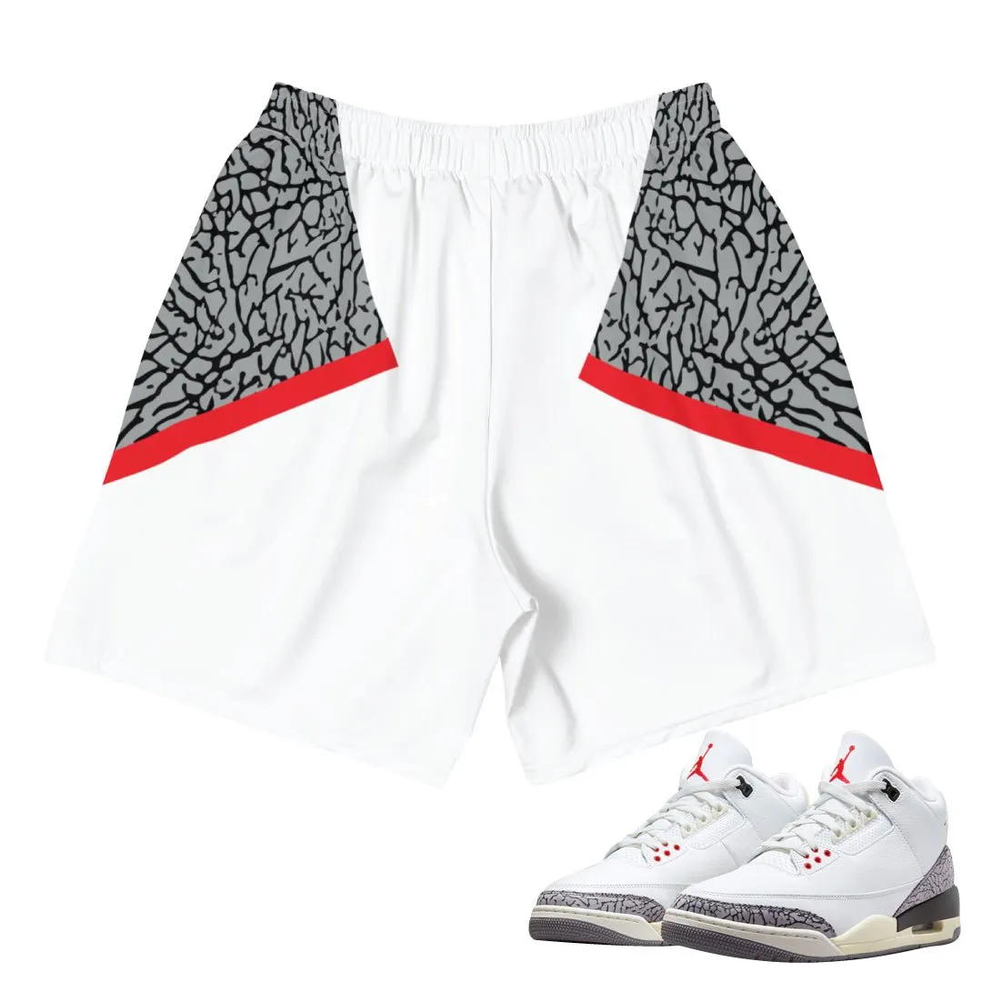 Retro 3 White Cement Reimagined Shorts Trendy Mood Tagless label
