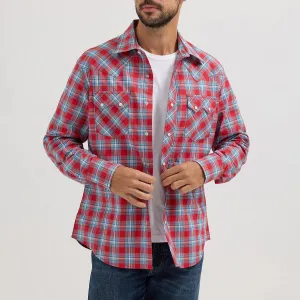 Wrangler Retro Men's L/S Sawtooth Pocket Plaid Western Snap Shirt in Cherry Red (Available in Tall Sizes) Limited Edition Plus Size