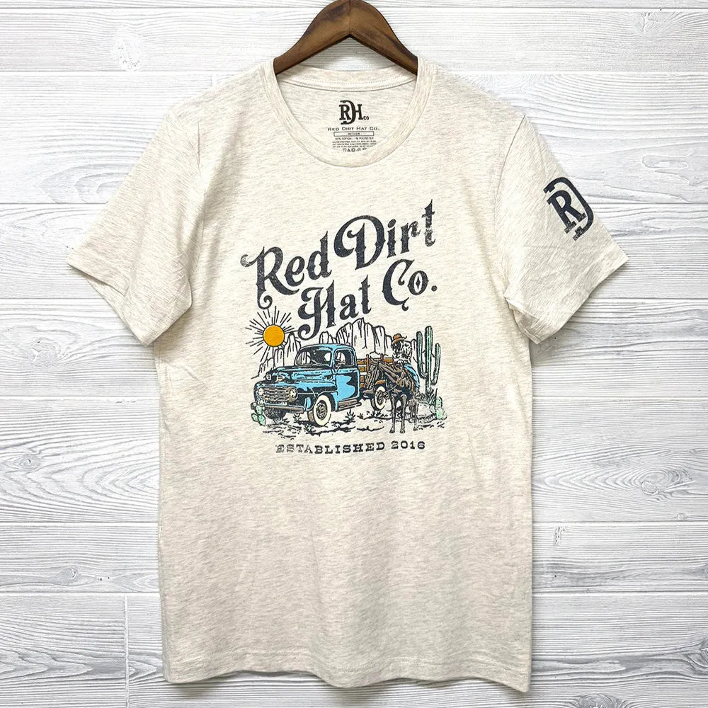 Crew neck classic Red Dirt Hat Co. "Rust Bucket" Graphic T-Shirt in Heather Natural