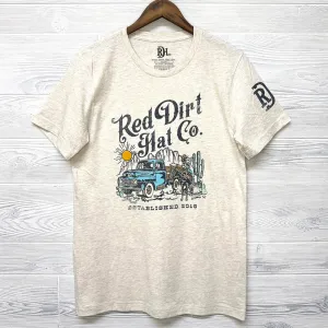 Sleeveless Red Dirt Hat Co. "Rust Bucket" Graphic T-Shirt in Heather Natural