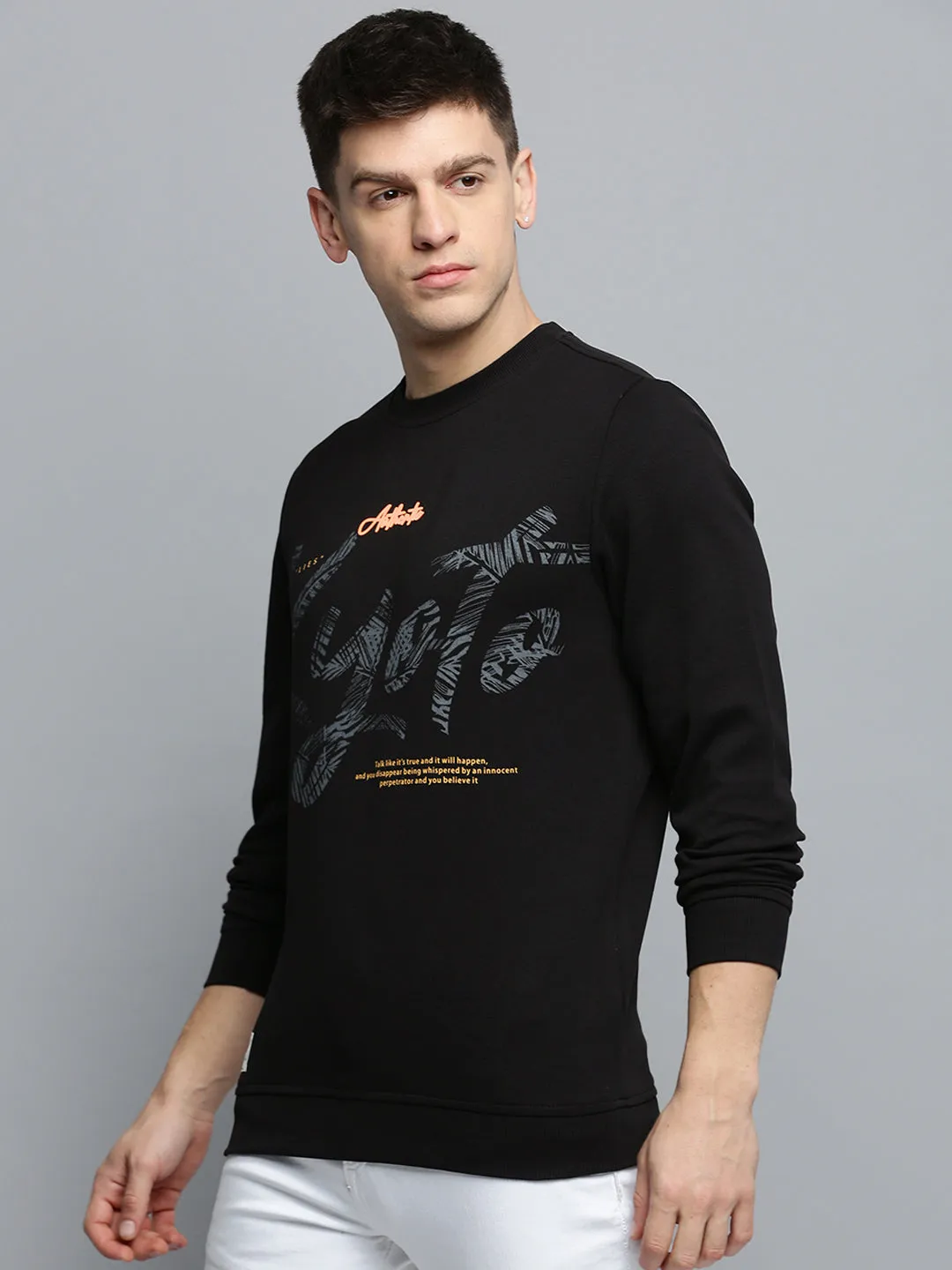 Men's Black Typography Printed Cotton Sweatshirt Casual Vibes product anti odor freshness