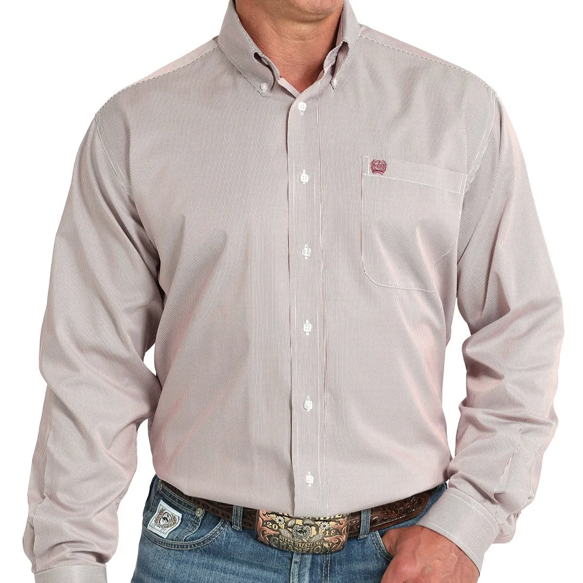 Cinch Men's Tencel? L/S Striped Button-Down Western Shirt in Pink Light Trend