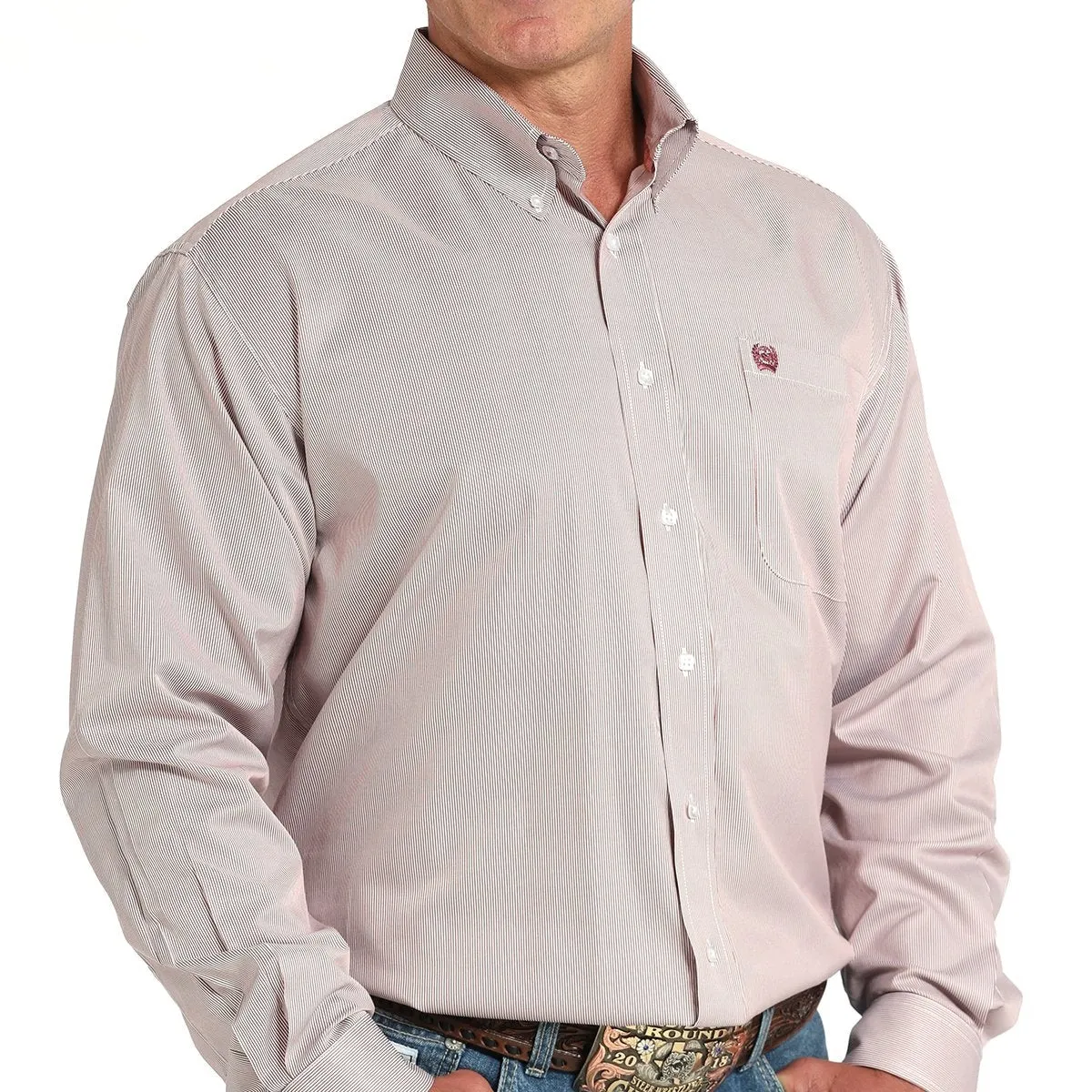Cinch Men's Tencel? L/S Striped Button-Down Western Shirt in Pink Sport Performance