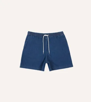 Ultra Lightweight Build Chill Ready Stone Wash Indigo Cotton Drawstring Shorts