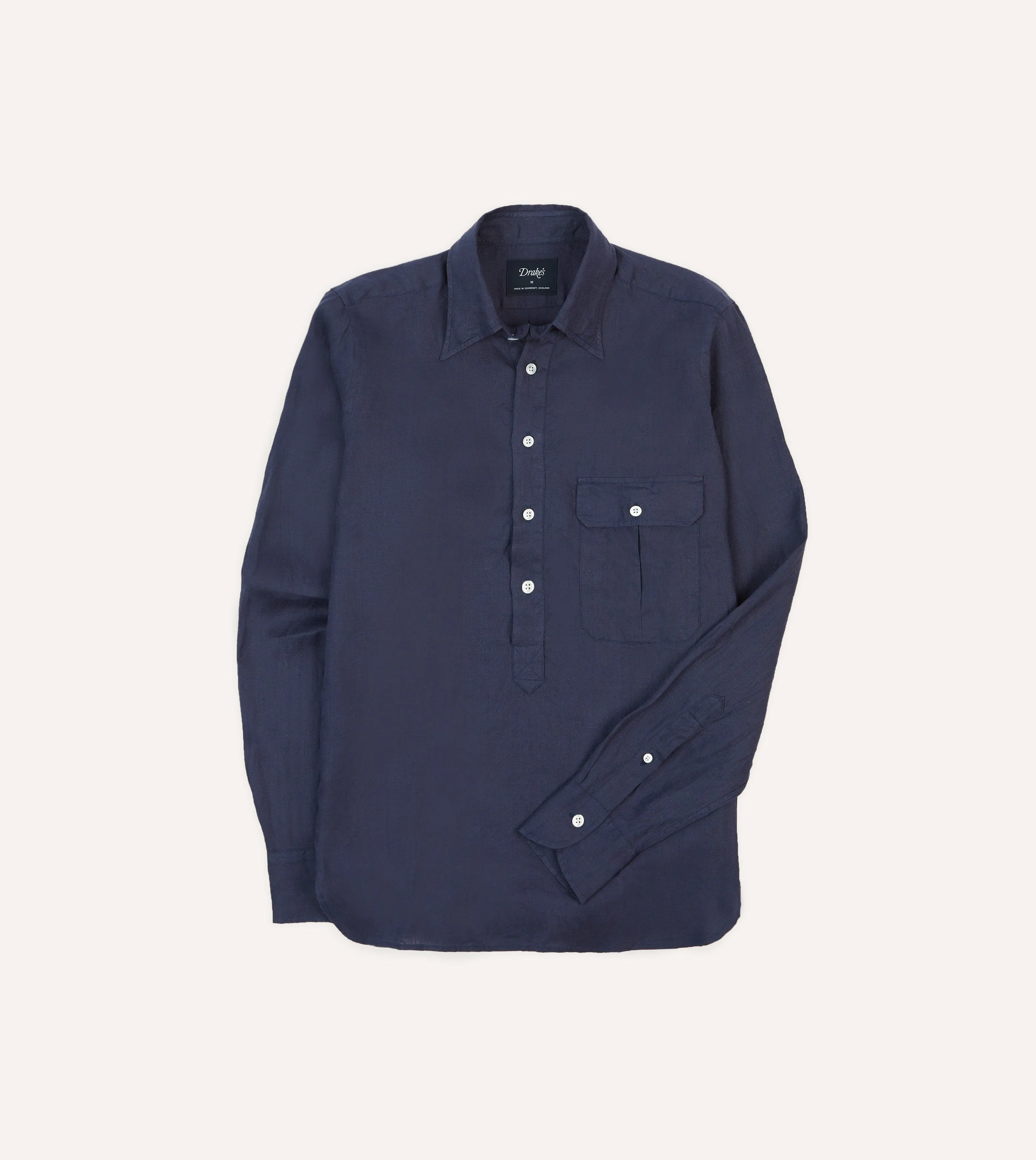Essential Piece Complementary Colors Navy Linen Long Point Collar Popover Shirt