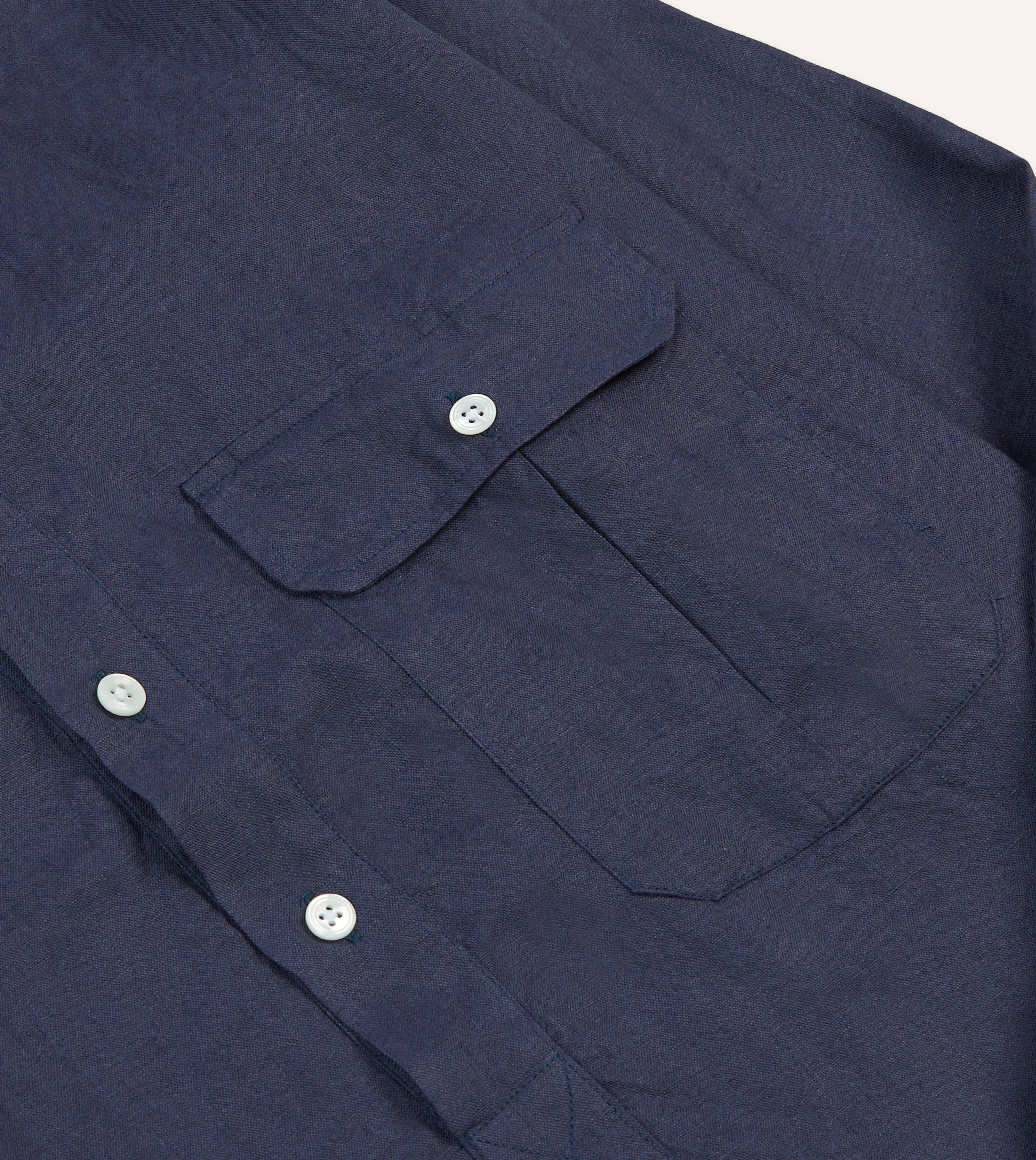 Organic Cotton fade resistant color Navy Linen Long Point Collar Popover Shirt