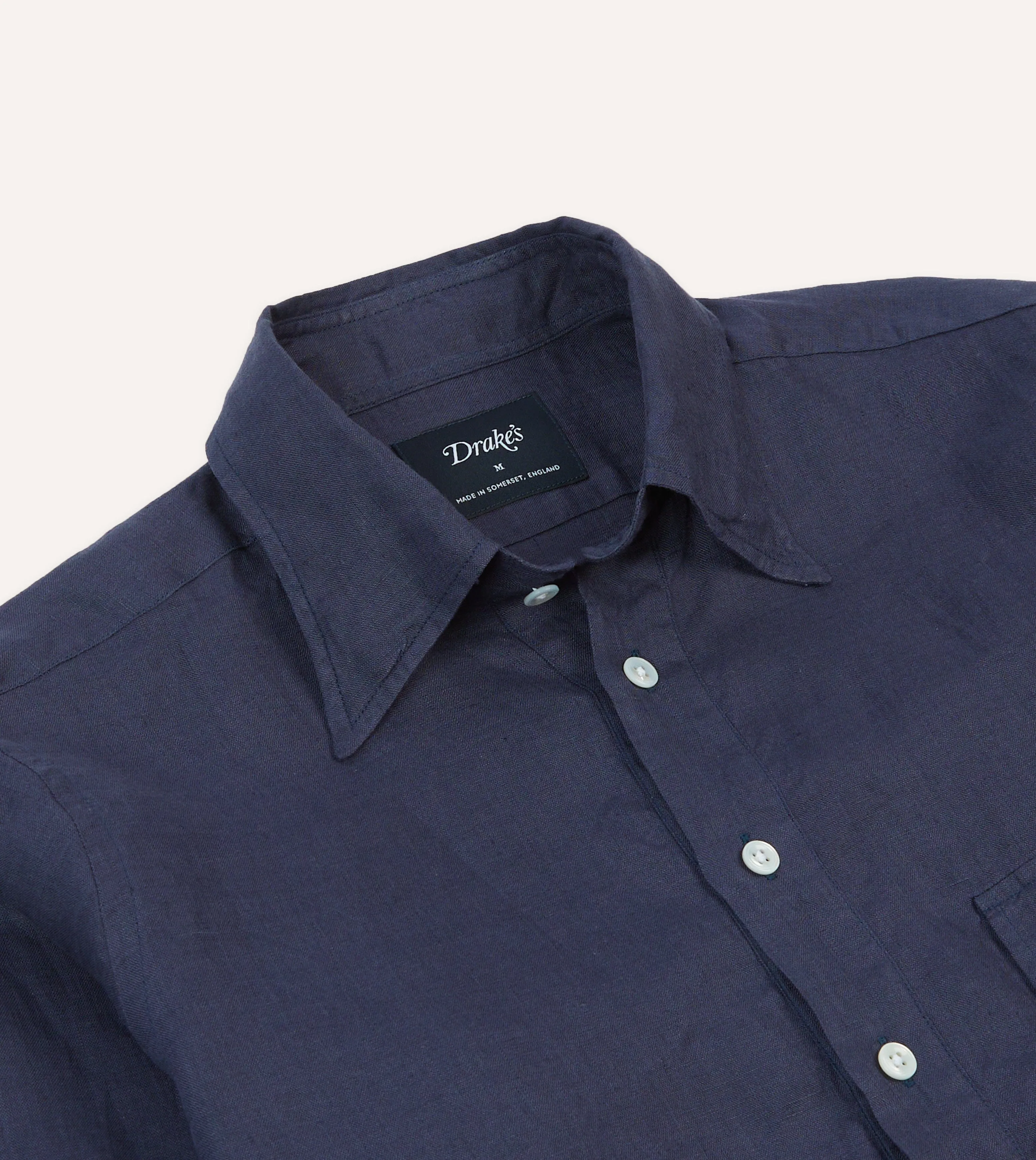 Navy Linen Long Point Collar Popover Shirt Active Layer Comfort Waist