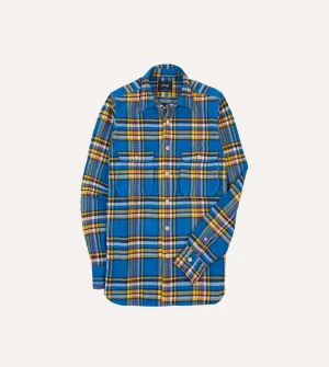 Cozy Wear Fit Blue and Yellow Check Brushed Cotton Two-Pocket Work Shirt