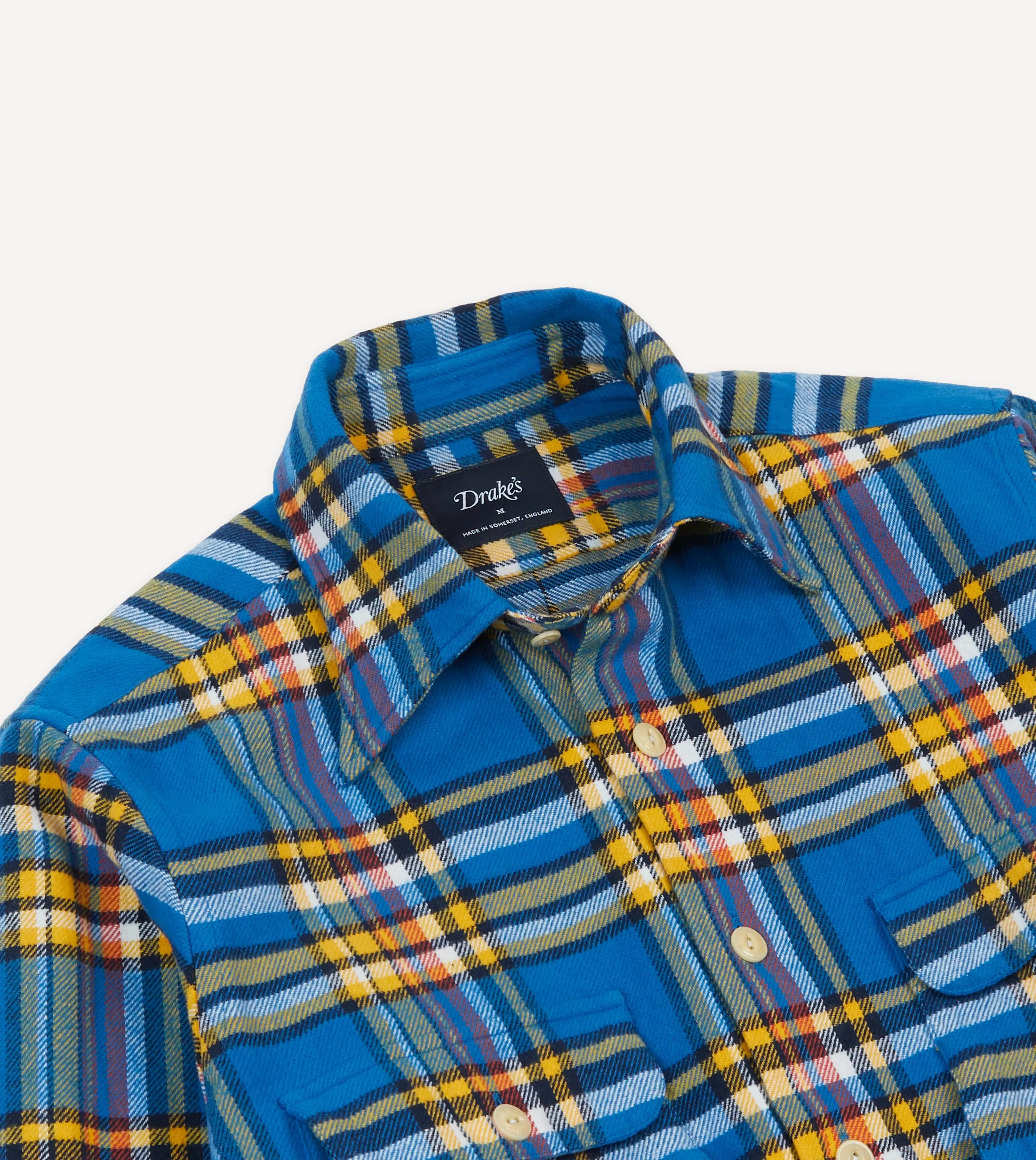 Organic Cotton Construction spring fashion Blue and Yellow Check Brushed Cotton Two-Pocket Work Shirt