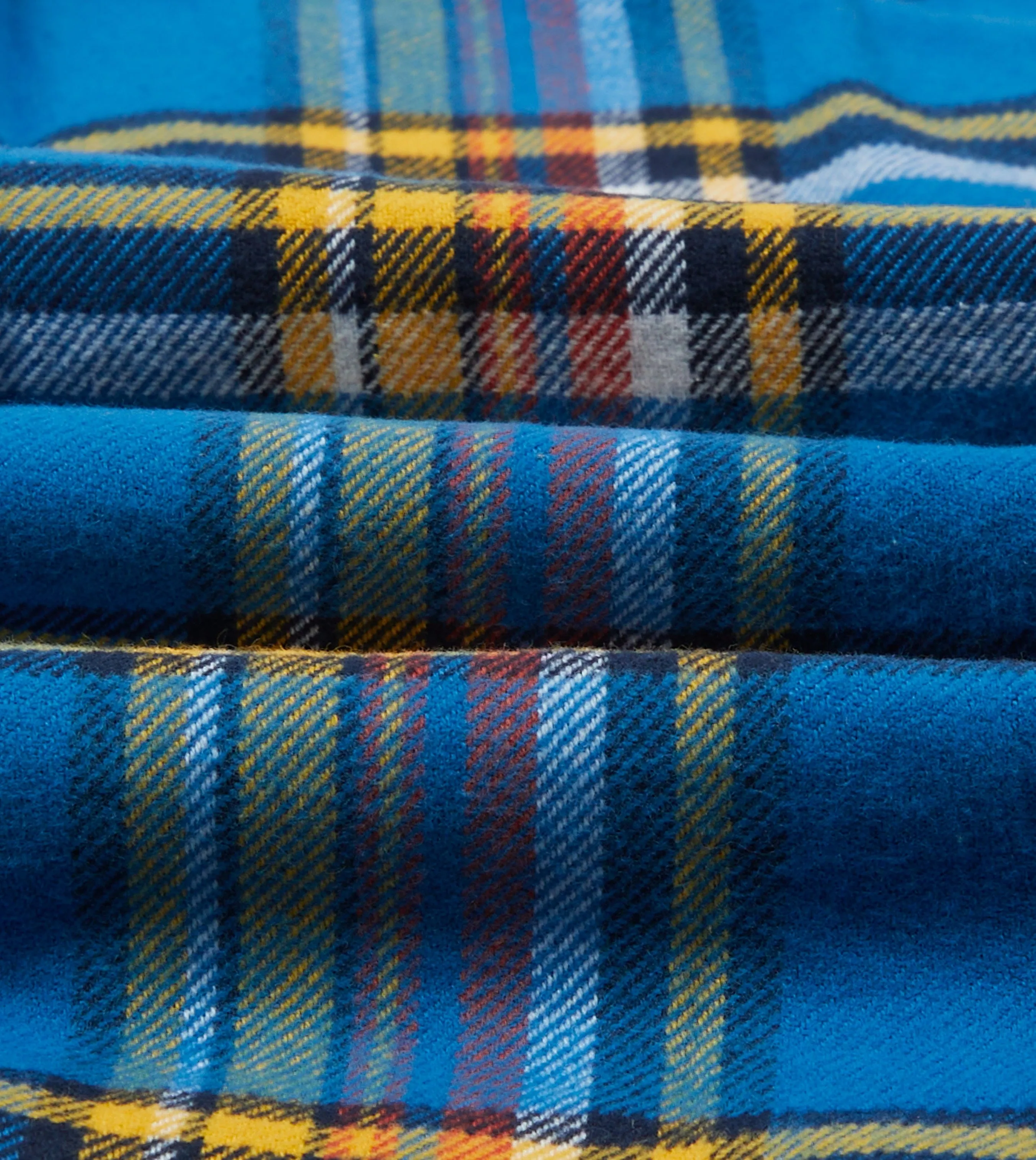 Blue and Yellow Check Brushed Cotton Two-Pocket Work Shirt Ultra Soft Blended Textile