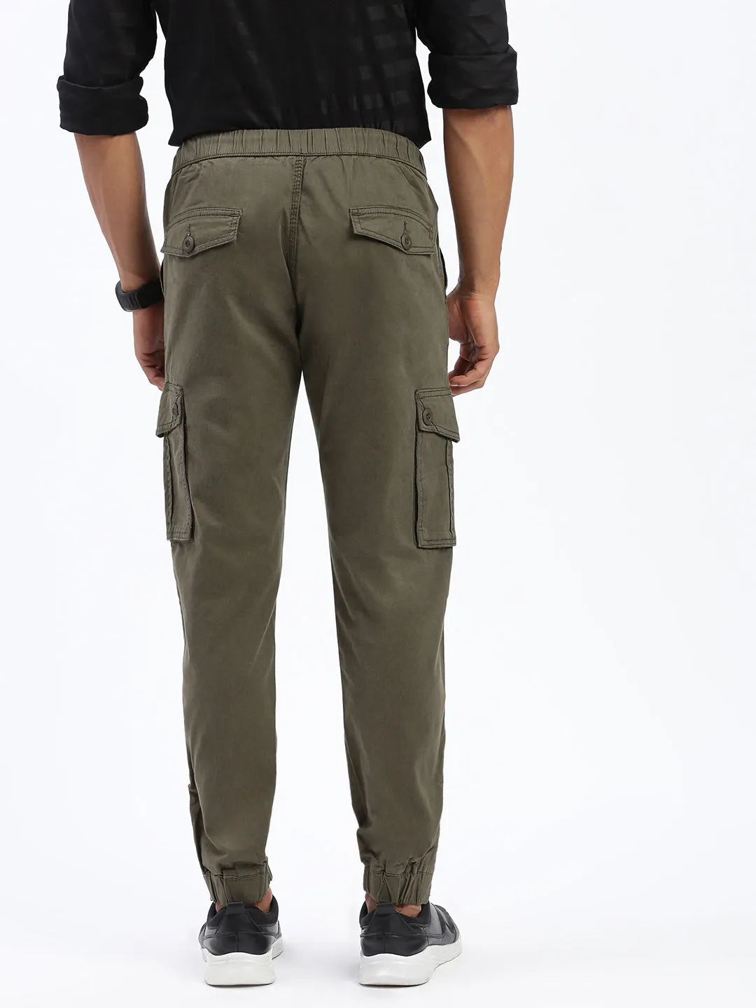 Men's Solid Green Joggers Moisture Lock Technology Ripped design