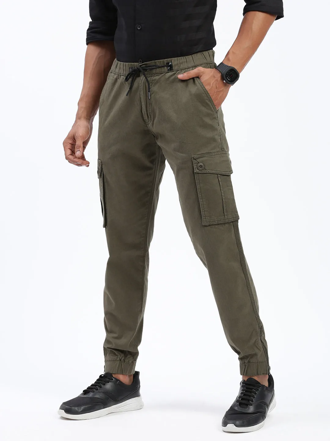 Men's Solid Green Joggers Casual Comfort