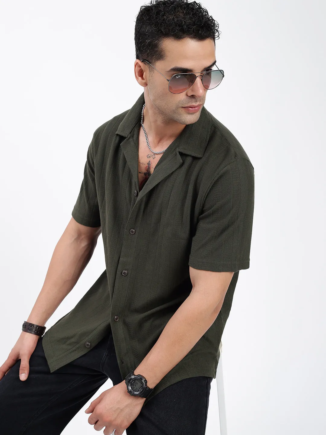 Spirit Core StaticFreeLining Men's Solid Green Relaxed Fit Shirt