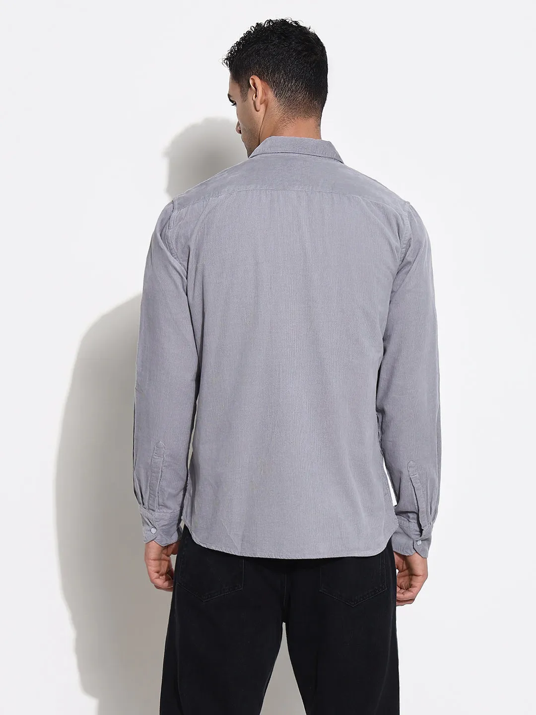 Men's Grey Solid Spread Collar Slim Fit Shirt FadeResistantDye