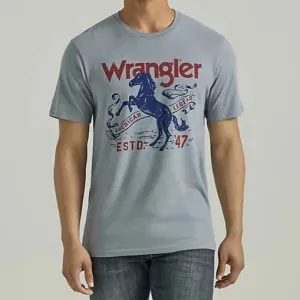 Wrangler Men's Bucking Horse Graphic T-Shirt in Tradewinds Heather Fresh and Cool Fuzz Free Surface