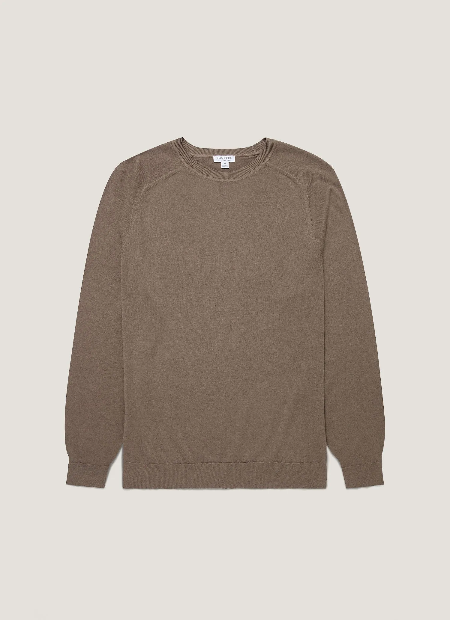 AntiStatic Coating Men's Sea Island Cashmere Crew Neck Jumper in Bark
