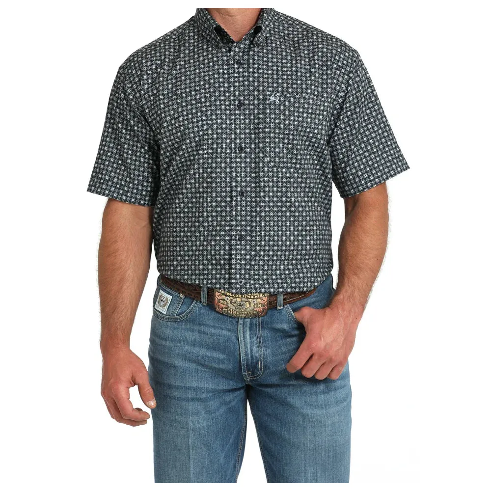 Breathable Essentials Cinch Men's S/S Arenaflex Geometric Western Button Down Shirt in Black & White