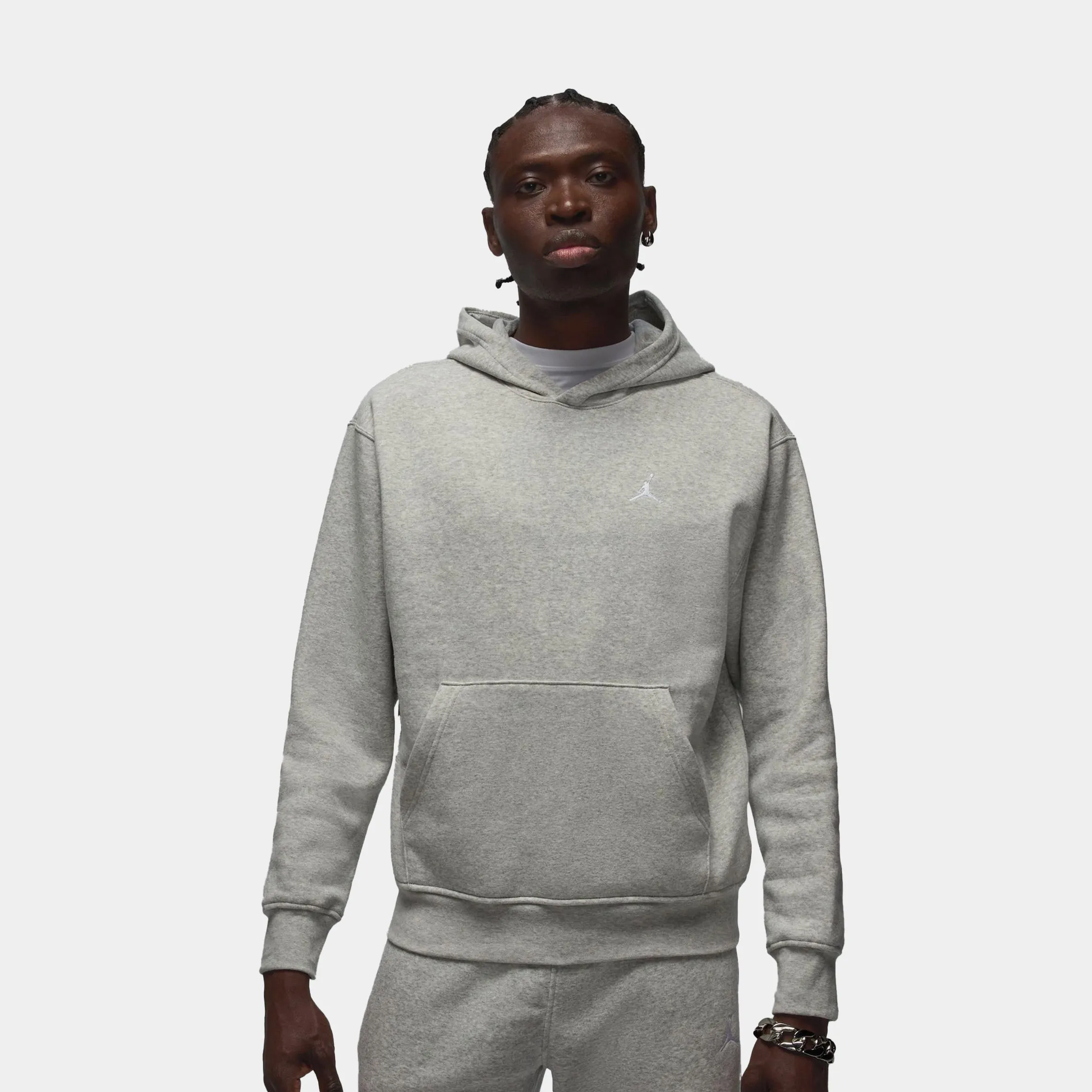 Brooklyn Fleece Pullover Mens Hoodie (Grey/White) Side Pockets