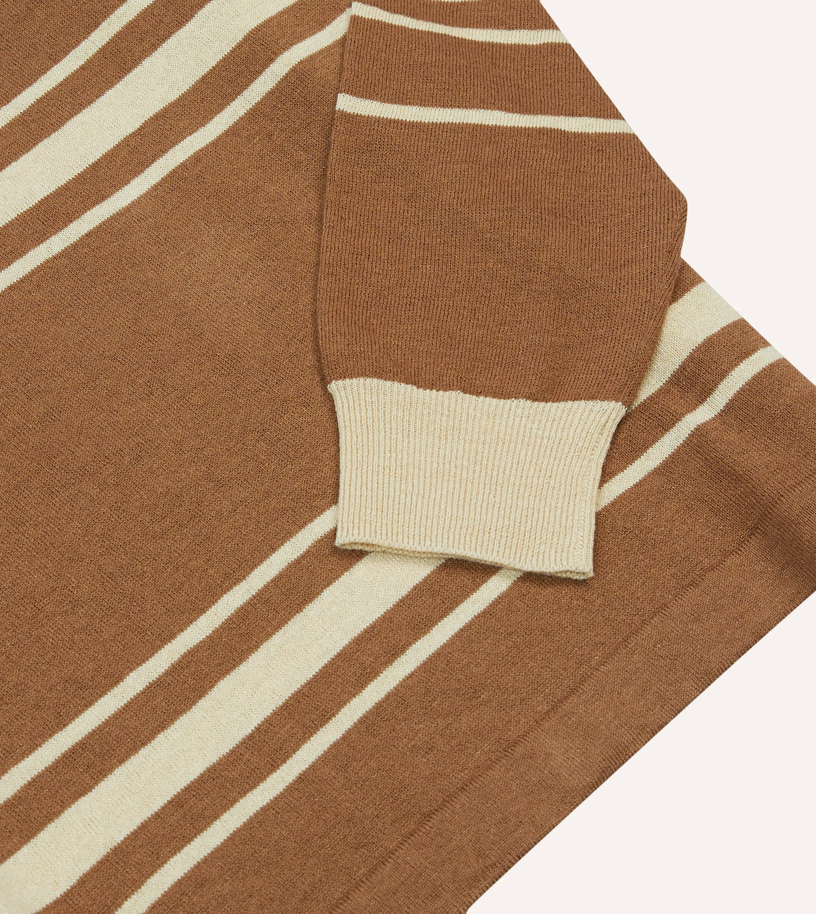 print design Smooth Finish Brown and Ecru Linen Cotton Knitted Rugby Shirt