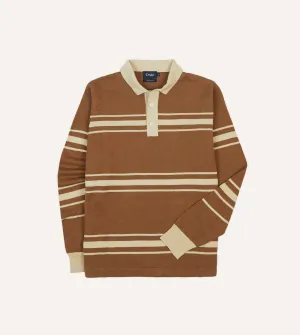 Brown and Ecru Linen Cotton Knitted Rugby Shirt Work efficiency Cozy Comfort Fit