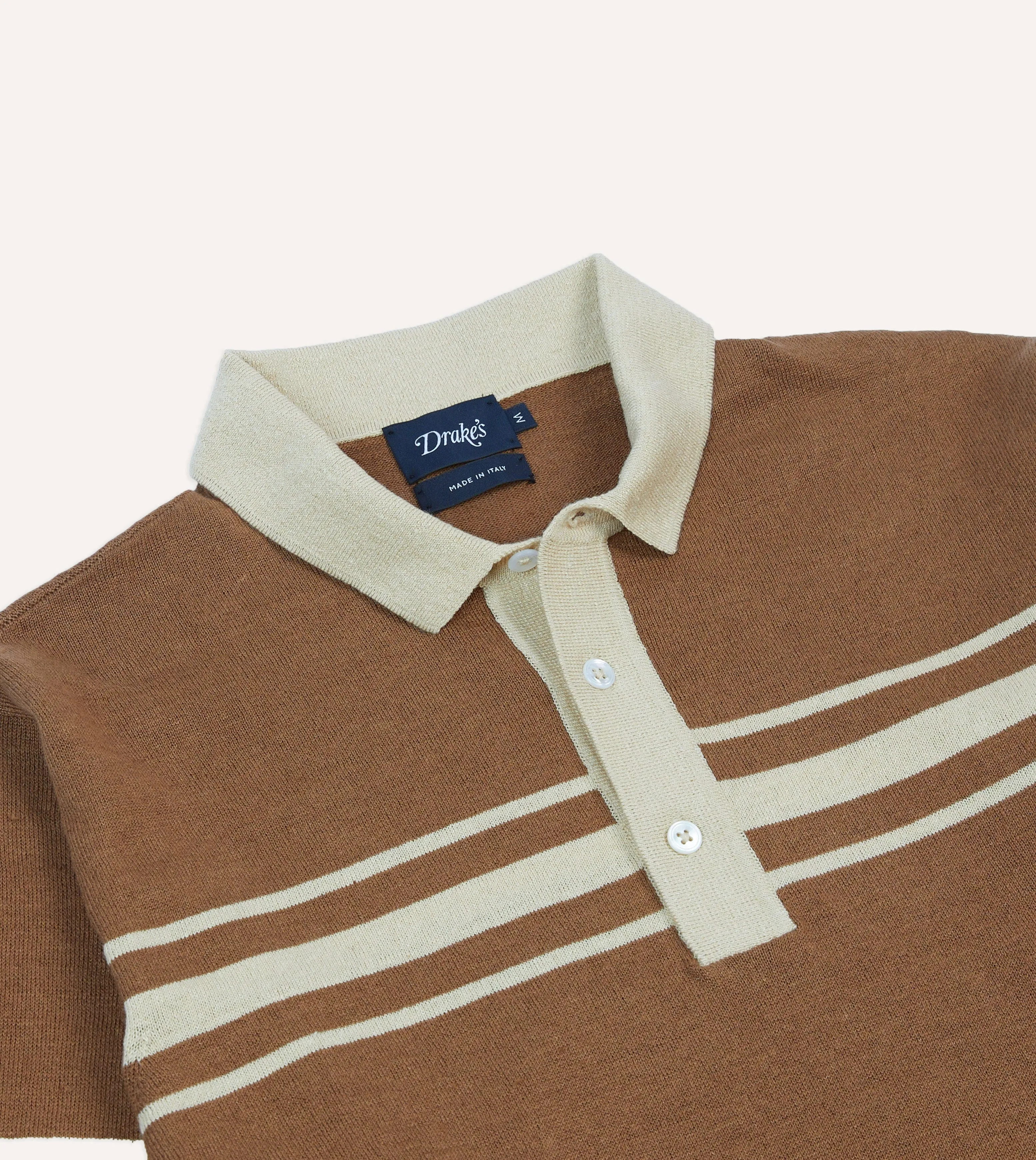 Non Irritating Seams Brown and Ecru Linen Cotton Knitted Rugby Shirt