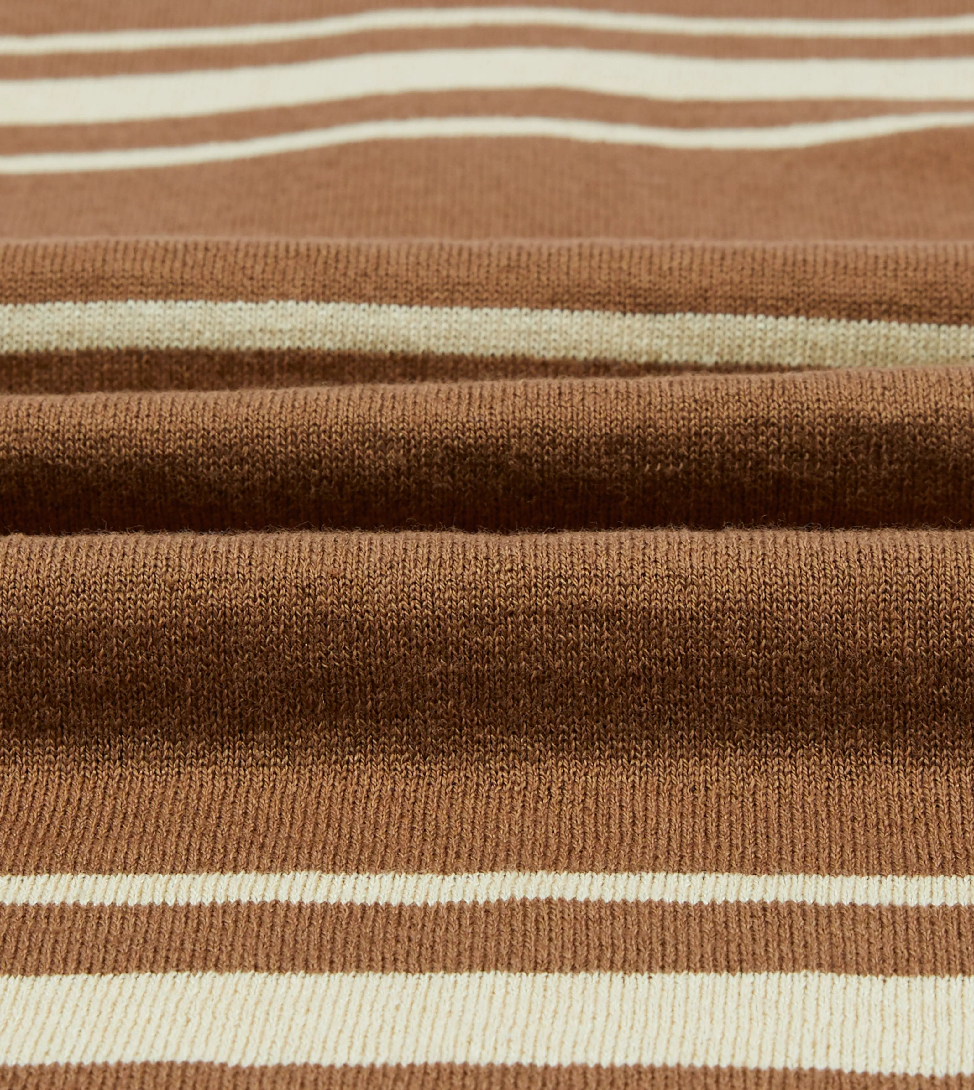 Travel Style Trend Embroidered Brown and Ecru Linen Cotton Knitted Rugby Shirt