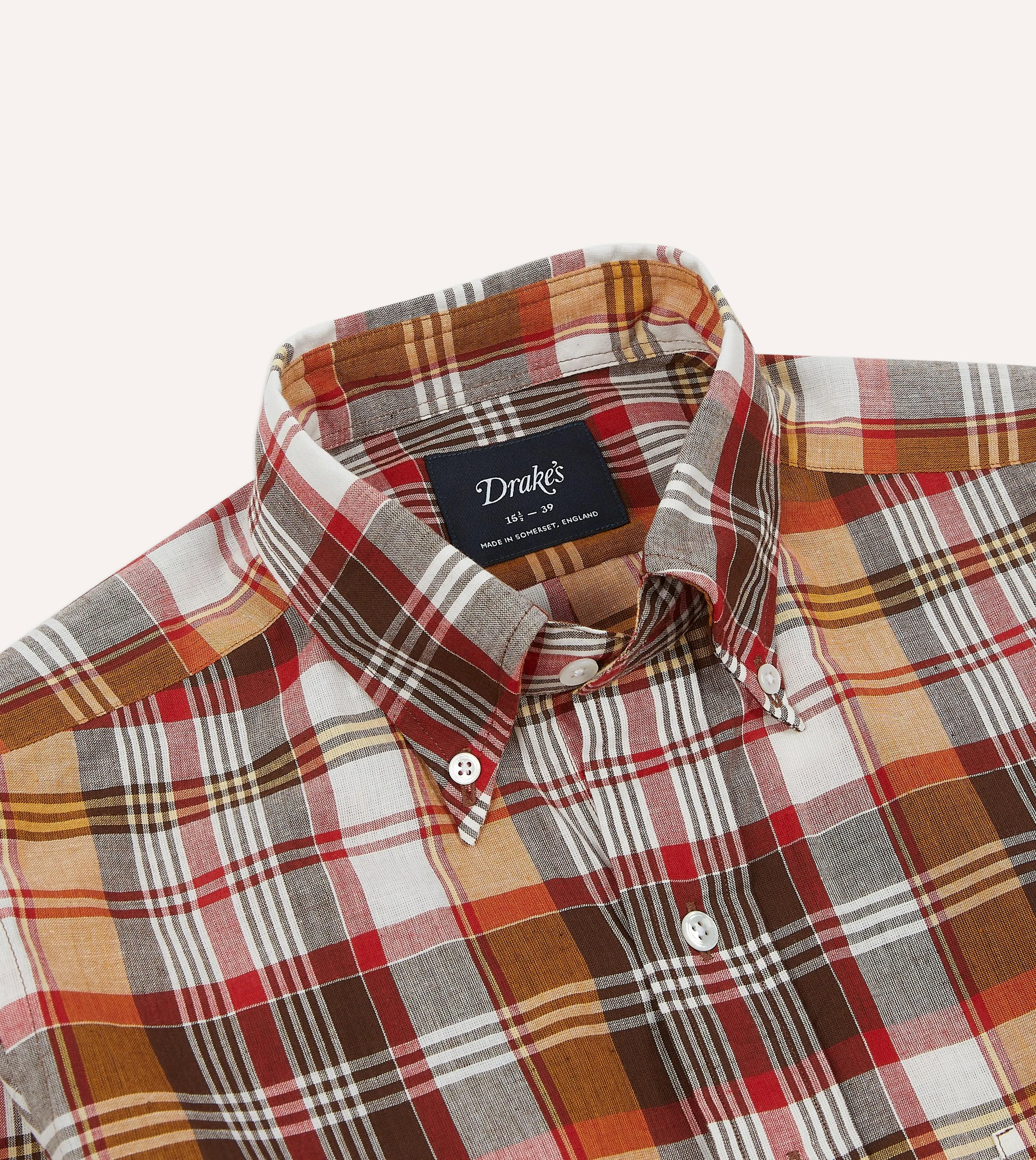 Zero Waste Production Brown and Red Madras Check Cotton Button-Down Shirt