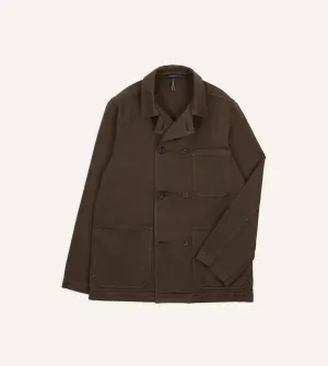 Brown Cotton Double-Breasted Chore Coat ReinforcedEdging