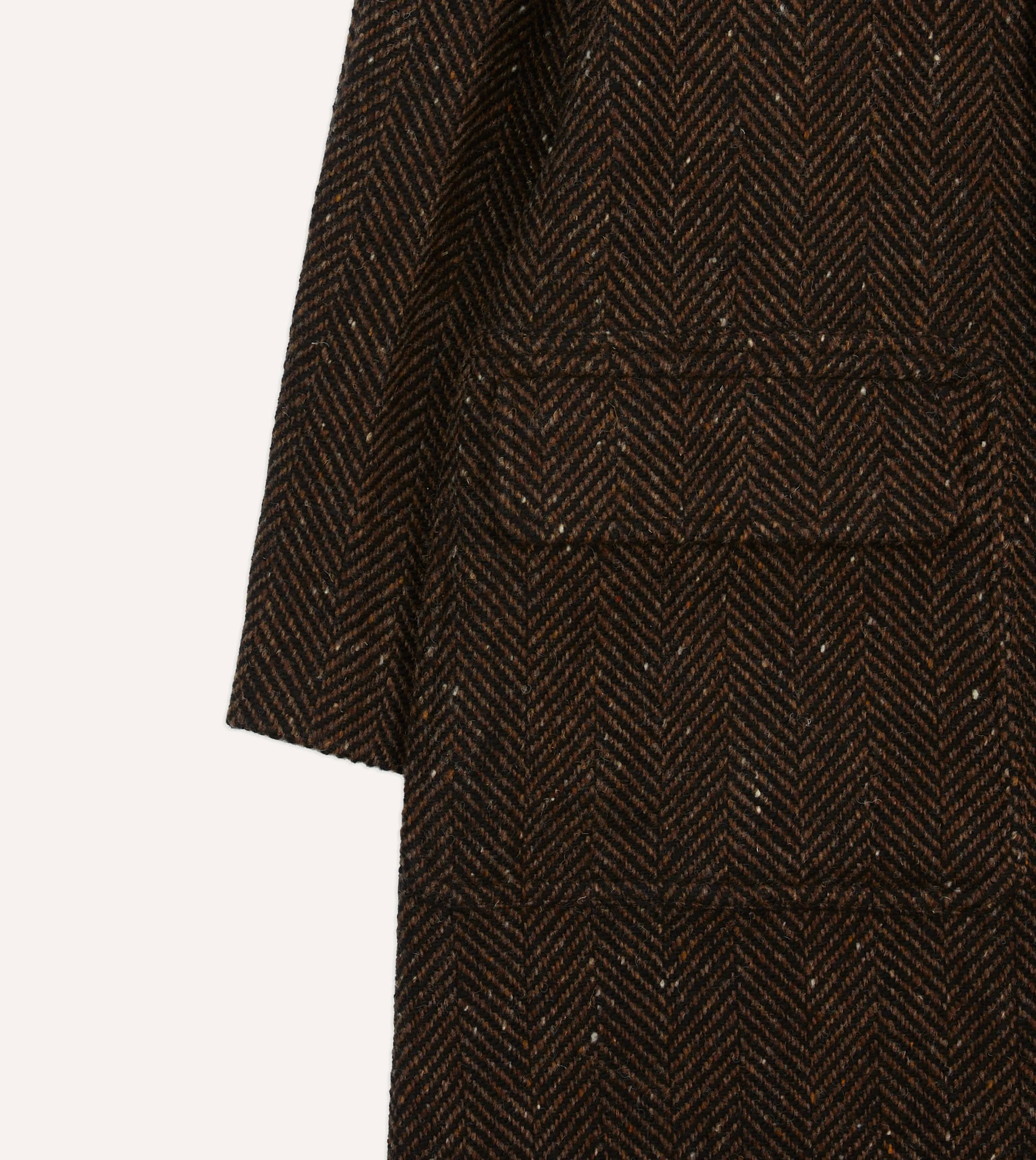 Thermal Lined Quilted Interior Brown Herringbone Wool Raglan Coat