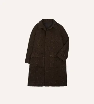 Insulated Design Brown Herringbone Wool Raglan Coat