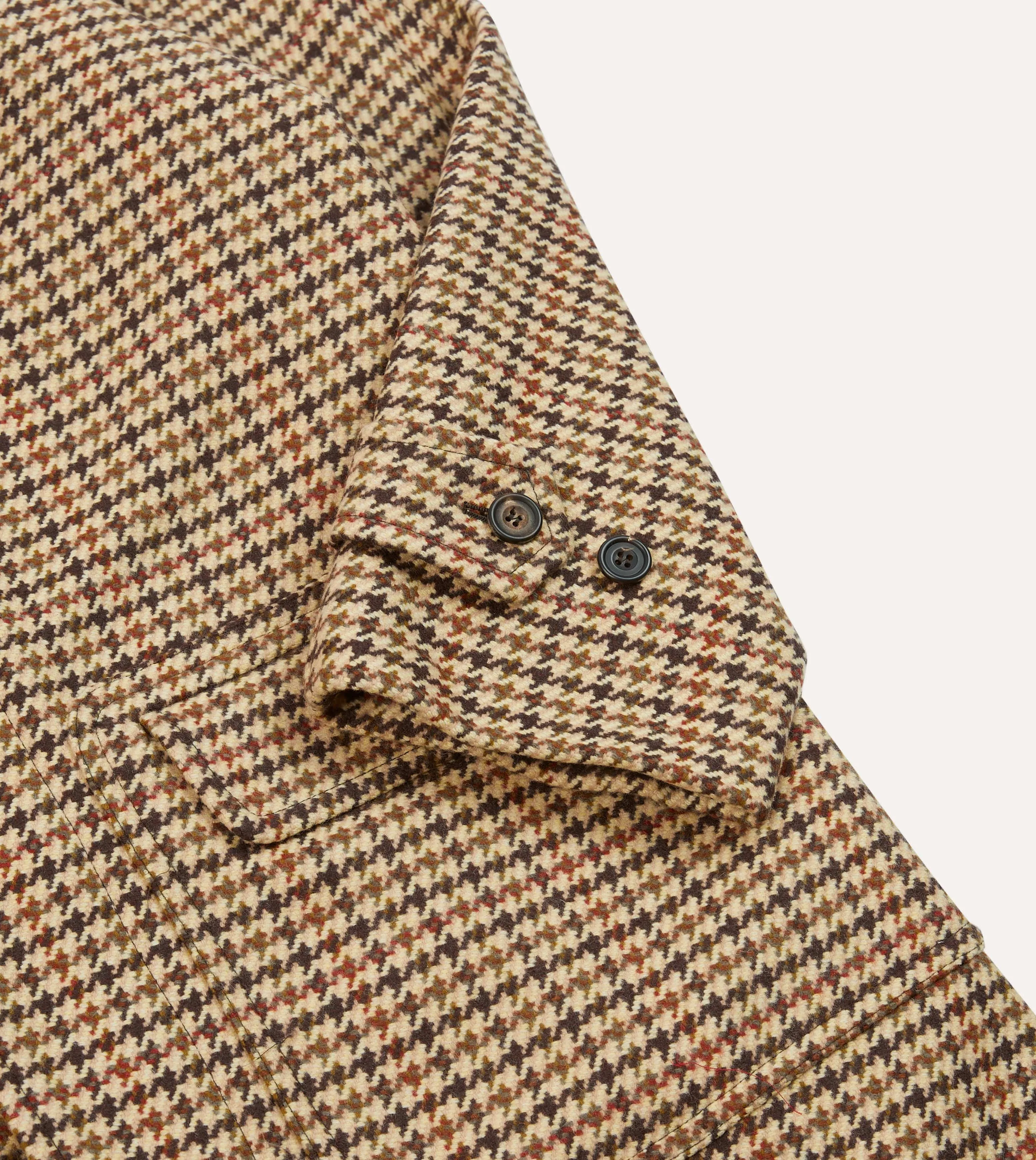 Brown Houndstooth Check Wool Raglan Coat Athletic Tailored Fit HypoallergenicMaterial