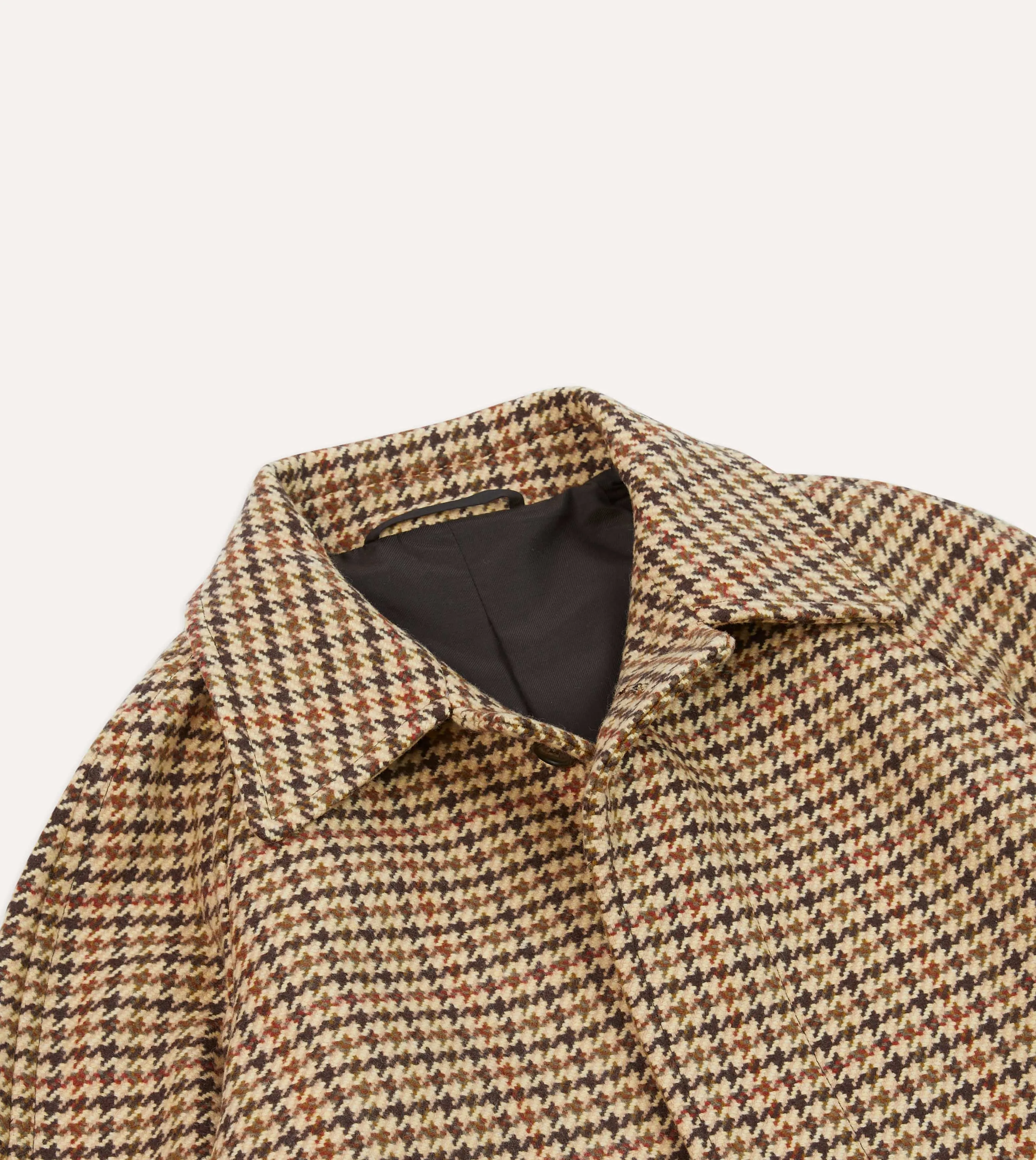Brown Houndstooth Check Wool Raglan Coat DetachableLining