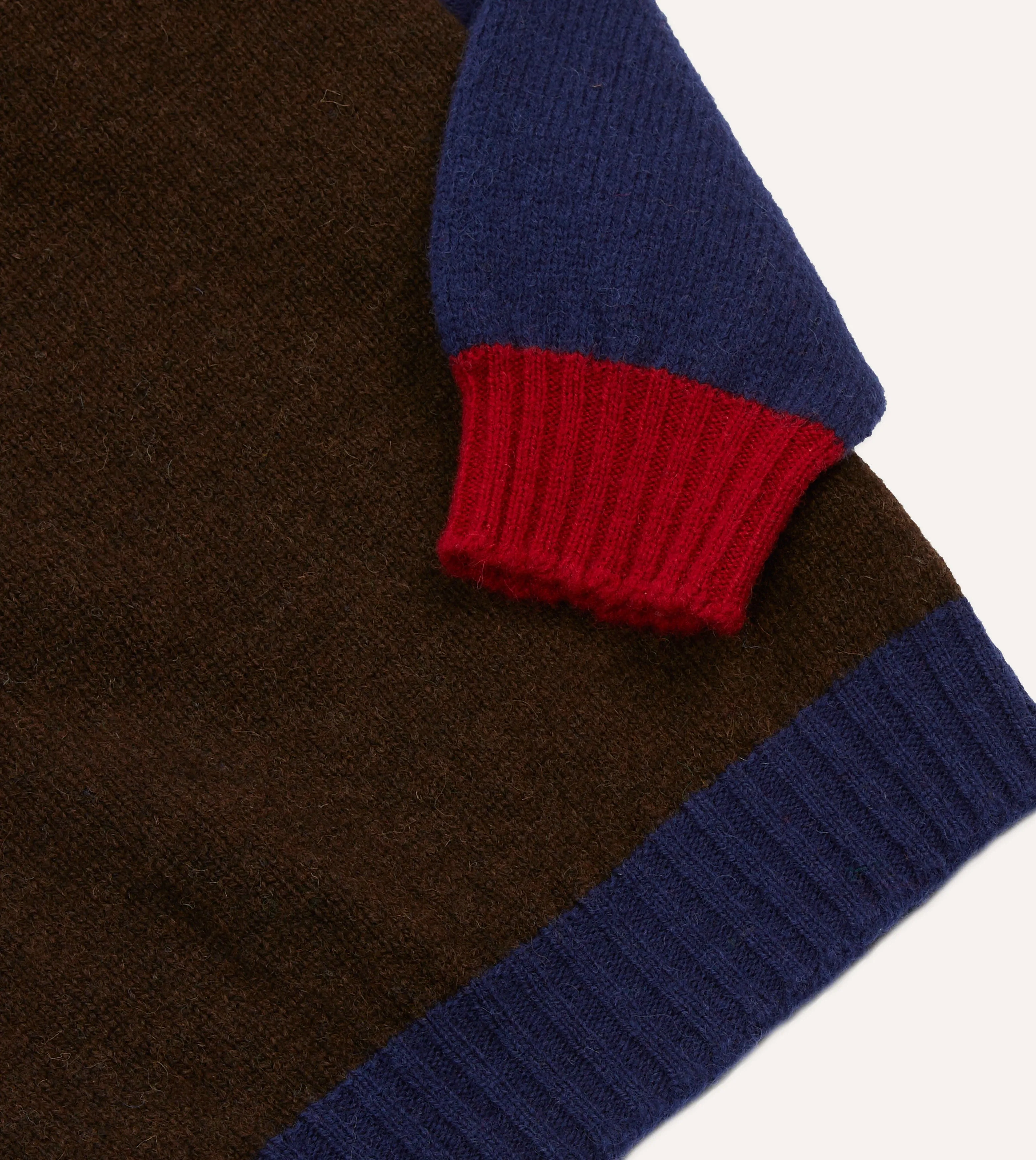 Heat Retention Technology Brown Multi Colourblock Brushed Shetland Crew Neck Jumper