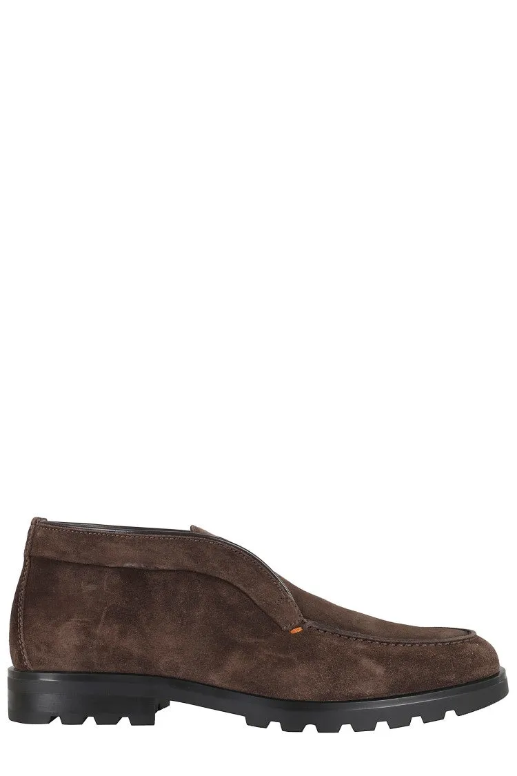 Brown Suede Ankle Boots With Almond Toe Design Shine Keep
