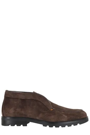 Classic Leather Street Edge Brown Suede Ankle Boots With Almond Toe Design